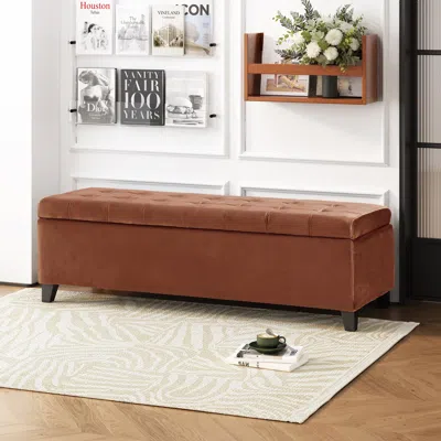 Streamdale Furniture Streamdale Luxurious Velvet Ottoman With Lift-top Storage And Button-tufted Style In Neutral