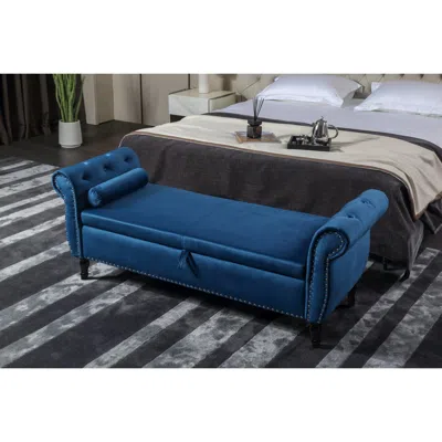 Streamdale Furniture Streamdale Luxurious Velvet Sofa Stool With Storage In Blue