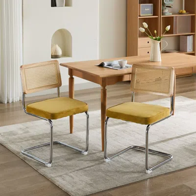 Streamdale Furniture Streamdale Luxurious Velvet Upholstered Armchair With Rattan Back And Steel Pipe Frame