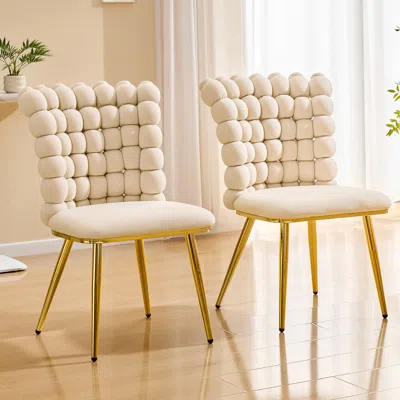 Streamdale Furniture Streamdale Luxury Cream Bubble Tufted Swivel Chair With Gold Metal Frame