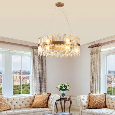 Streamdale Furniture Streamdale Luxury Crystal Chandelier, 23.6", Decorative Led Lighting In Gold