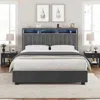 Streamdale Furniture Streamdale Luxury Gas Lift Storage Bed With Rf Led Lights
