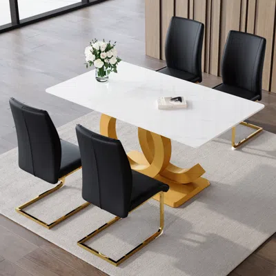 Streamdale Furniture Streamdale Luxury Glass Dining Set With Pu Dining Chairs