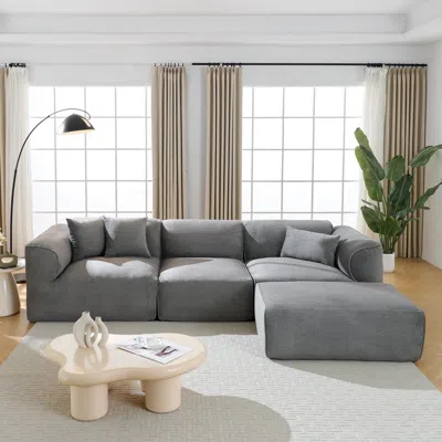 Streamdale Furniture Streamdale Luxury Velvet 4-seater Sofa With Footstool & Throw Pillows