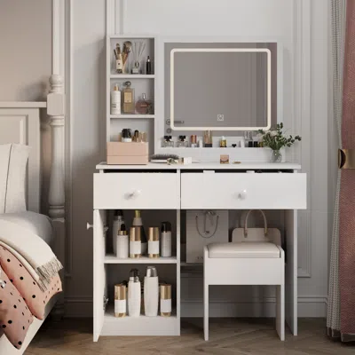 Streamdale Furniture Streamdale Makeup Vanity Desk With Lighted Mirror & Drawers