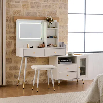 Streamdale Furniture Streamdale Makeup Vanity Desk With Mirror & Lights, Drawers & Cabinet