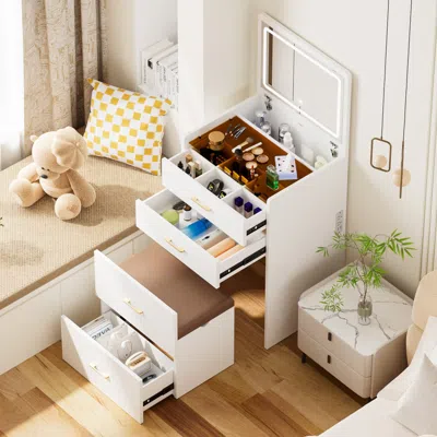Streamdale Furniture Streamdale Makeup Vanity Set With Light, Stool & Storage
