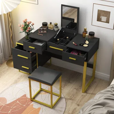 Streamdale Furniture Streamdale Makeup Vanity Set With Mirror, Dresser Table With Nightstand, With 4 Drawers