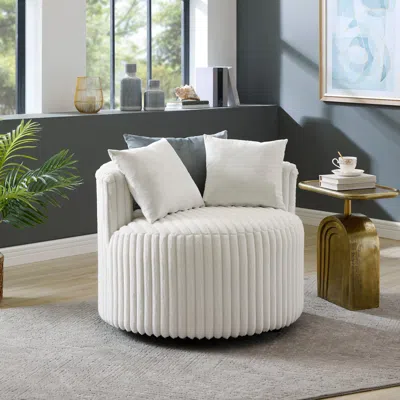 Streamdale Furniture Streamdale Malna Corduroy Barrel Accent Chair - Off-white