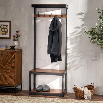 Streamdale Furniture Streamdale Mango Wood Entryway Coat Rack Bench With Storage