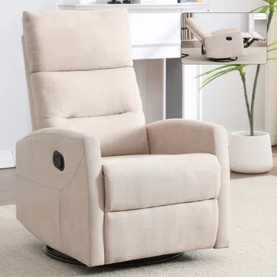 Streamdale Furniture Streamdale Manual Recliner Chair With Rocker And Swivel In Fabric For Living Room, Beige