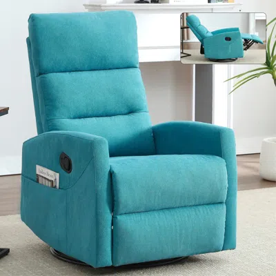 Streamdale Furniture Streamdale Manual Recliner Chair With Rocker And Swivel In Fabric For Living Room, Blue