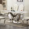 Streamdale Furniture Streamdale Marble Dining Table For 6, 70" Rectangle Faux Marble Table With Stainless Steel Base (sil