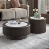 Streamdale Furniture Streamdale Marble Pattern Coffee Table Set - Round, Dark Brown In Brown