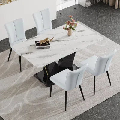Streamdale Furniture Streamdale Marble Tempered Glass Dining Set With 4 Chairs