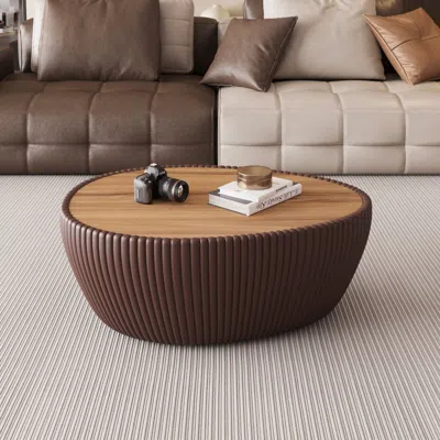 Streamdale Furniture Streamdale Marble Top Leather Coffee Table In Brown