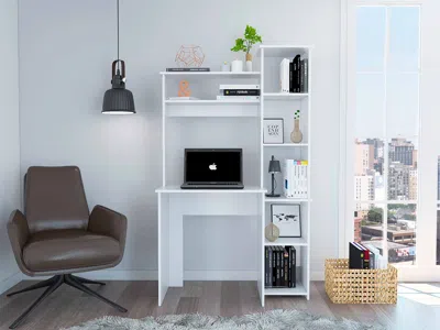 Streamdale Furniture Streamdale Marston 6-shelf Writing Desk With Built-in Bookcase In White