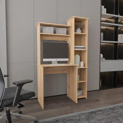 Streamdale Furniture Streamdale Marston 6-shelf Writing Desk With Built-in Bookcase Light Oak In Brown