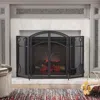Streamdale Furniture Streamdale Matte Black Folding Fireplace Screen With Doors And Tools