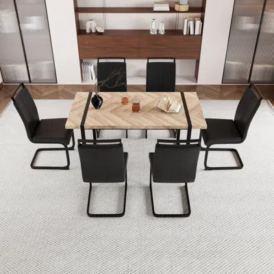 Streamdale Furniture Streamdale Mdf Dining Table Set With Pu Armless Chairs (6-piece)