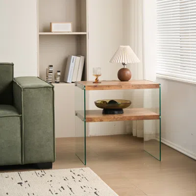 Streamdale Furniture Streamdale Mdf Sidetable, Small Tea Table, Walnut Night Stand Tempered Glass Sofa Table