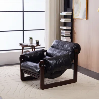 Streamdale Furniture Streamdale Medieval Modern Leather Lounge Chair - Antique Black