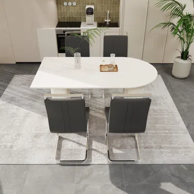 Streamdale Furniture Streamdale Medieval Modern Mdf Dining Set Table & 4 Armless Pu Chairs