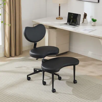 Streamdale Furniture Streamdale Meditation Chair Plus - Cross Legged, Wheeled, Lumbar Support, Black Pu