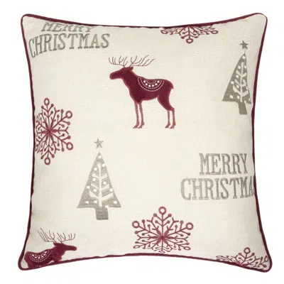 Streamdale Furniture Streamdale Merry Christmas Embroidered 20x20" Poly Linen Throw Pillow In Neutral