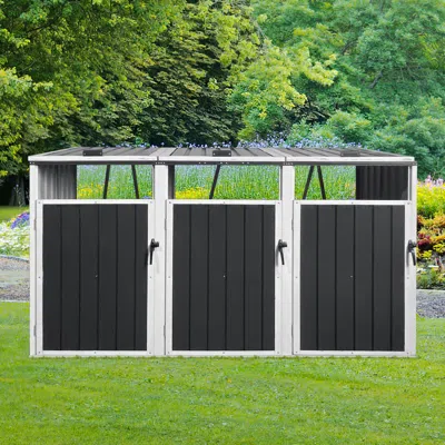 Streamdale Furniture Streamdale Metal 3-can Outdoor Garbage Bin Shed - Grey