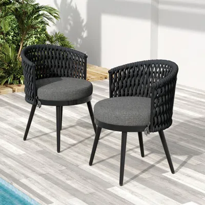 Streamdale Furniture Streamdale Metal & Rope Outdoor Dining Chairs - Gray Cushions (set Of 2)