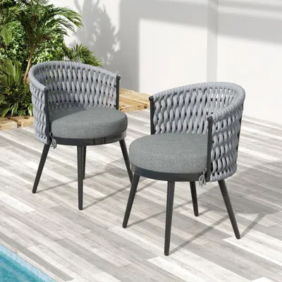 Streamdale Furniture Streamdale Metal & Rope Outdoor Dining Chairs - Light Gray Cushions (set Of 2)
