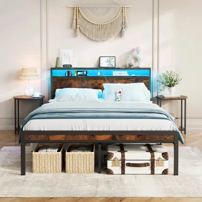 Streamdale Furniture Streamdale Metal Bed Frame With Led, Heavy Duty, Noise Free