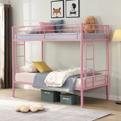 Streamdale Furniture Streamdale Metal Bunk Bed Pink Twin Over Twin
