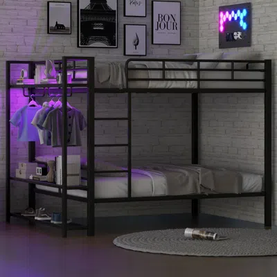 Streamdale Furniture Streamdale Metal Bunk Bed With Storage, Led Light, Black