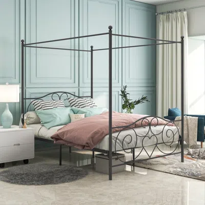 Streamdale Furniture Streamdale Metal Canopy Bed Frame With Vintage Headboard