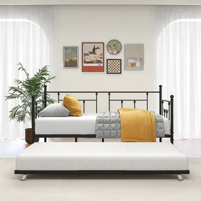 Streamdale Furniture Streamdale Metal Daybed Frame Twin Size Platform With Trundle In Metallic