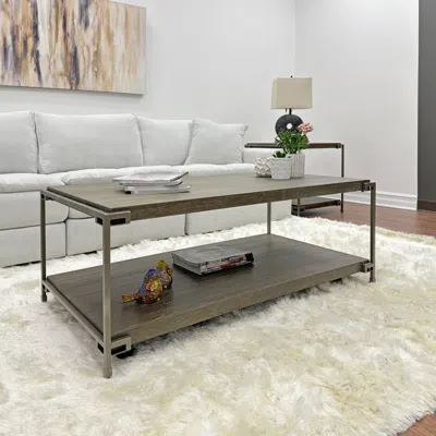 Streamdale Furniture Streamdale Metal Frame Wood Living Room Coffee Table With Casters In Brown