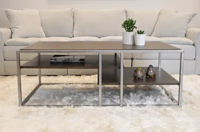 Streamdale Furniture Streamdale Metal Frame Wood Living Room Coffee Table With Shelf In Brown