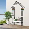 Streamdale Furniture Streamdale Metal Garden Arch Bench Flower Stand Climbing Plants Support Black