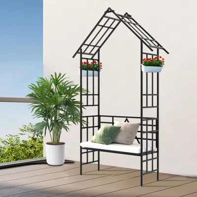Streamdale Furniture Streamdale Metal Garden Arch Bench Flower Stand Climbing Plants Support Black