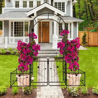 Streamdale Furniture Streamdale Metal Garden Arch With Gate 79.5" Wide X 86.6" High Climbing Plants