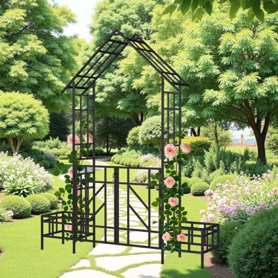 Streamdale Furniture Streamdale Metal Garden Arch With Gate & Planters