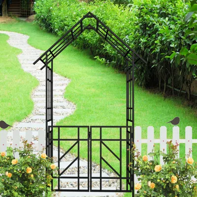 Streamdale Furniture Streamdale Metal Garden Arch With Gate, Black