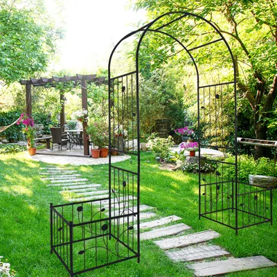 Streamdale Furniture Streamdale Metal Garden Arch With Plant Stands For Climbing Plants