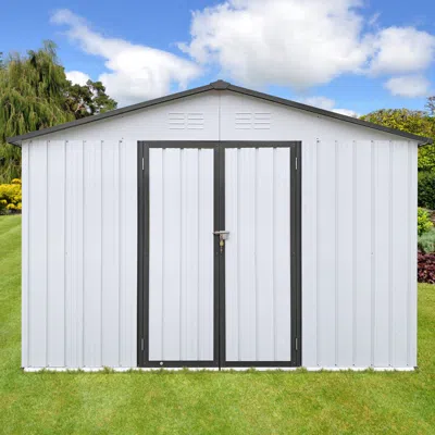 Streamdale Furniture Streamdale Metal Garden Sheds 10ftx12ft Outdoor Storage Sheds White+grey
