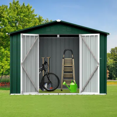 Streamdale Furniture Streamdale Metal Garden Sheds 6ftx8ft Outdoor Storage Sheds Green+white