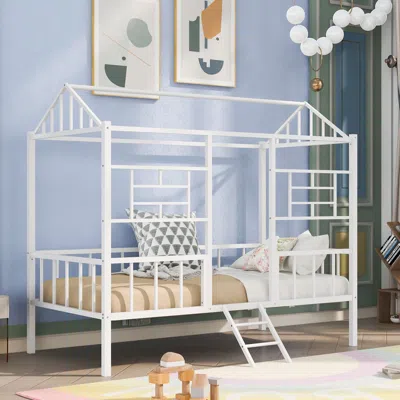 Streamdale Furniture Streamdale Metal House Bed Frame Twin Size With Slatted Support No Box Spring