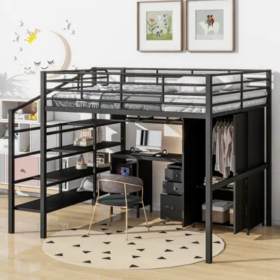 Streamdale Furniture Streamdale Metal Loft Bed With Table Set And Wardrobe
