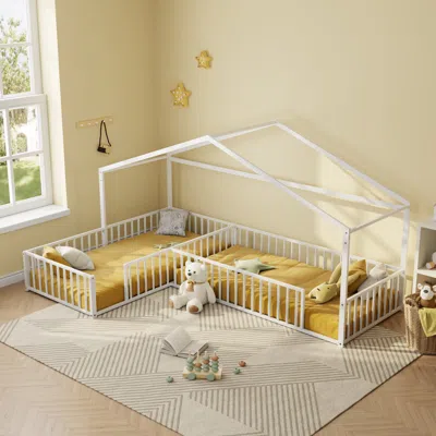 Streamdale Furniture Streamdale Metal L-shaped Montessori Bed Frame For 2 Kids White